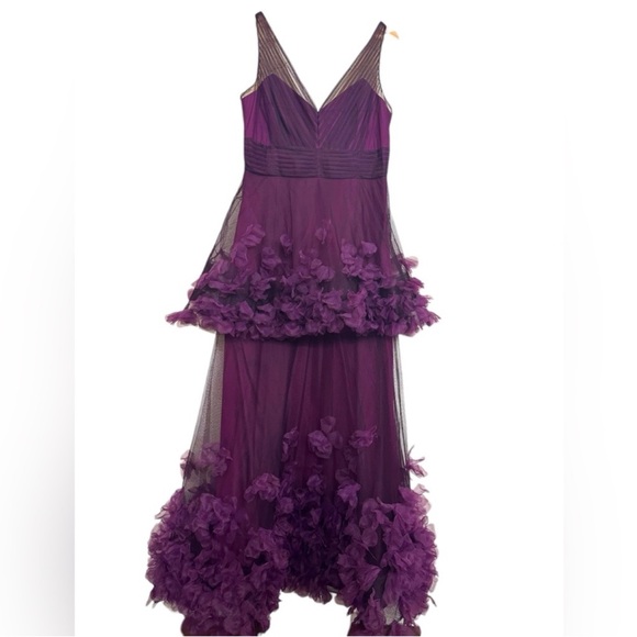 NWT Marchesa Notte Tiered 3D Floral Tulle Purple Aubergine  Gown Size 14 - Picture 7 of 16